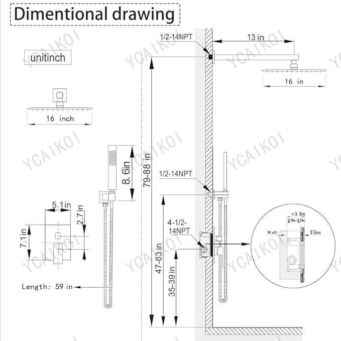 Shower Faucet Set 16 Inch Wall Mount Rain Shower System, All Metal Shower Fixtures - Oil Rubbed Bronze