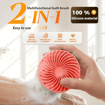 2 in 1 Silicone Body Scrubber & Scalp Scrubber, 2026 Upgrade Handheld Shower Scrubber for Body and Head, Cleansing Skin Brush Gentle Exfoliating and Stress Relax Hair Growth (Green & Purple)