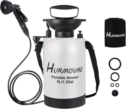 1.3 Gallon/5L Portable Shower–10 Spray Modes, Nylon Insulated Sleeve & No Electric Needed, Beach Shower for Surfing, Travel & Hiking, Portable Water Sprayer, White