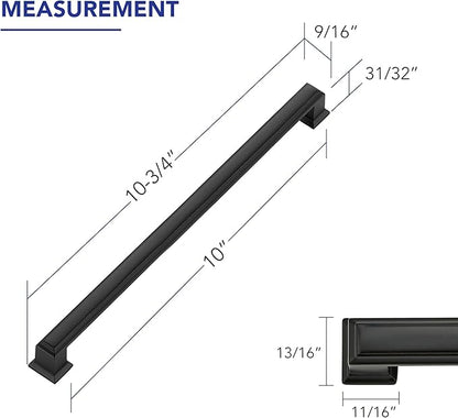 Ravinte Hardware 5 Pack Matte Black Cabinet Pulls, 10 Inch (256mm) Hole Center Zinc Alloy Drawer Handles for Kitchen Cabinets, Cupboards, Dressers, Square Solid Metal Hardware