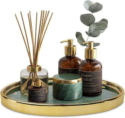 Ceramic Vanity Tray for Bathroom, Jewelry, and Makeup – Decorative Organizer Tray for Countertops, Dresser, or Sink – Elegant Green Round Design, Durable & Stylish Storage Solution