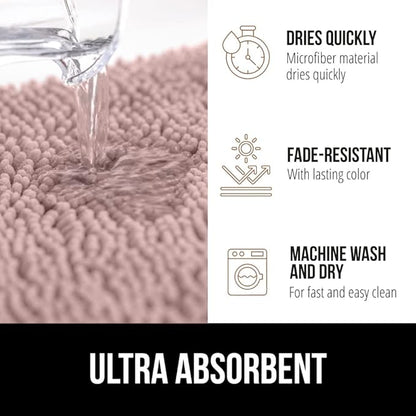 GORILLA GRIP Bath Rug Mat 44x26, Soft Absorbent Chenille, Quick Dry Microfiber Mats, Rubber Backing Washable Shower Floor Rugs, Bathmat Runner, US Designed Bathroom Home Decor Accessories Dusty Rose