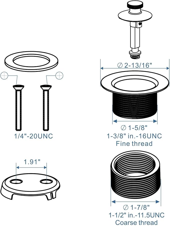 Brushed Nickel Tub Drain Lift &Turn Tub Trim Set with Two-Hole Overflow Faceplate Conversion Kit Assembly, Hidrop Bathtub Drain Replacement Trim Kit and Universal Fine/Coarse Thread