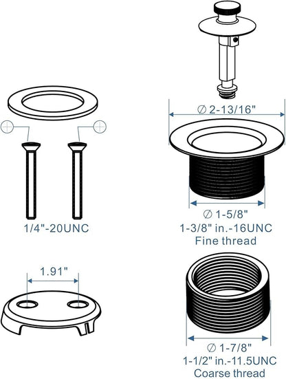 Black tub Drain Lift &Turn Tub Trim Set with Two-Hole Overflow Faceplate Conversion Kit Assembly, Hidrop Bathtub Drain Replacement Trim Kit and Universal Fine/Coarse Thread, Matte Black