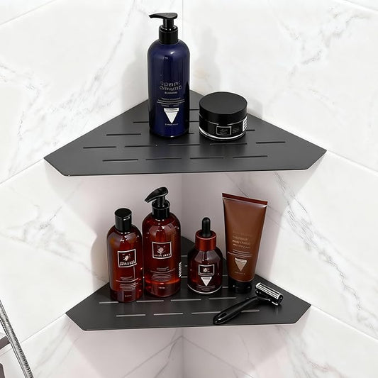 Corner Shower Shelf, 10" Brushed 304 Stainless Steel Slot Design Recessed Shower Shelves Corner Shelves Bathroom Grout in Shelf for Tiled Wall Black