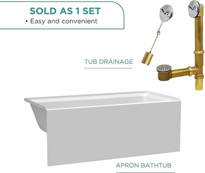 Fine Fixtures Acrylic, Fiberglass Alcove Soaking Bathtub with Integral Apron Front - Drain Included (72" x 32", Right Hand, White)