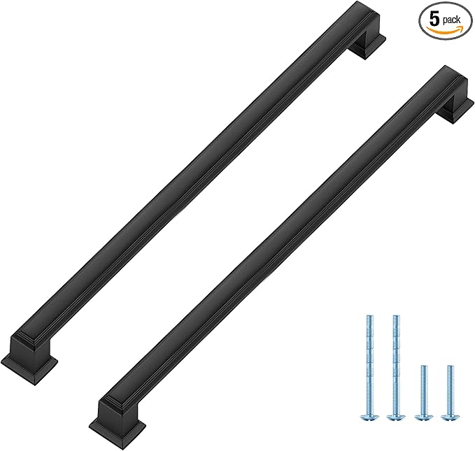 Ravinte Hardware 5 Pack Matte Black Cabinet Pulls, 10 Inch (256mm) Hole Center Zinc Alloy Drawer Handles for Kitchen Cabinets, Cupboards, Dressers, Square Solid Metal Hardware