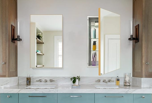 16x26 Inch Farmhouse Black Aluminum Medicine Cabinet with Mirror - Recessed/Surface Mount Rust-Resistant Framed Bathroom Storage Cabinet for Bathroom, Toilet & Kitchen