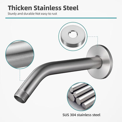 Cobbe Shower Arm with Flange and Teflon Tape, 8-Inches Wall Mounted Shower Pipe Arm 304 Stainless Steel Extension for Fixed Shower Head, Brushed Nickel