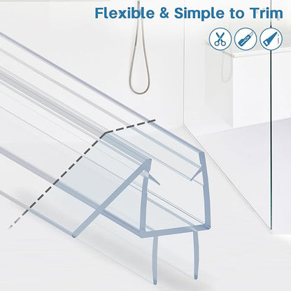 Shower Door Bottom Seal Strip, 2PCS Seal Strip, Ultra Clear PVC, 36" Length, Fits 10mm Thick Glass, Prevents Leaks, Easy Installation, No Adhesive Required (Ultra Clear, 36in for 3/8"(10mm) Door)