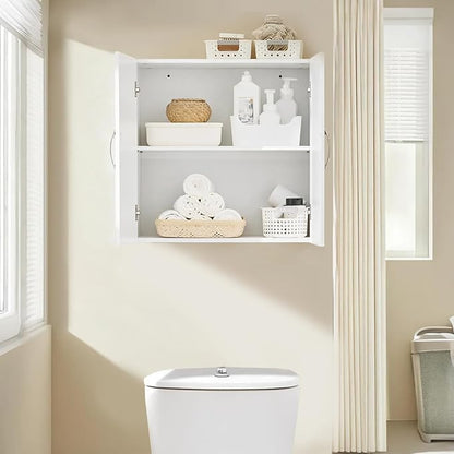 SoBuy Wall Cabinet Laundry Room Kitchen, Wall Mounted Storage Cabinet, Medicine Cabinet with Shelf, Bathroom Garage or Hallway, White, BZR200-W