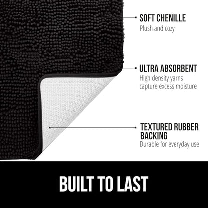 GORILLA GRIP Bathroom Rug Sets, Soft Chenille 2 Piece Area Rugs Set, Toilet Base Mat and 30x20 Carpet, Absorbent Microfiber Washable Mats Dry Quickly, Home Décor and Bath Room Accessories, Black