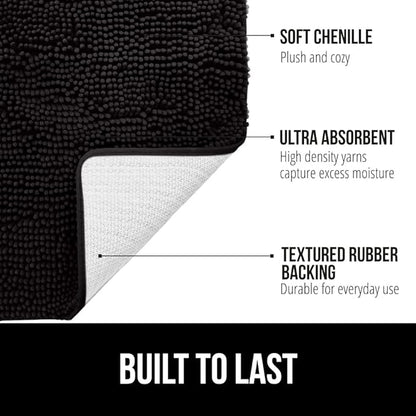 GORILLA GRIP Bath Rug Mat 60x24, Thick Soft Absorbent Chenille, Quick Dry Microfiber Mats, Rubber Backing Washable Shower Floor Rugs, Bathmat Runner, US Designed Bathroom Home Decor Accessories Black
