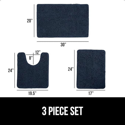 GORILLA GRIP Bathroom Rug Sets 3 Piece, Bath Mat Set and Oval Toilet Base with Rubber Backing, Plush Absorbent Shaggy Chenille Washable Mats, Includes 24x19.5, 24x17 and 30x20 Inch Rugs, Navy