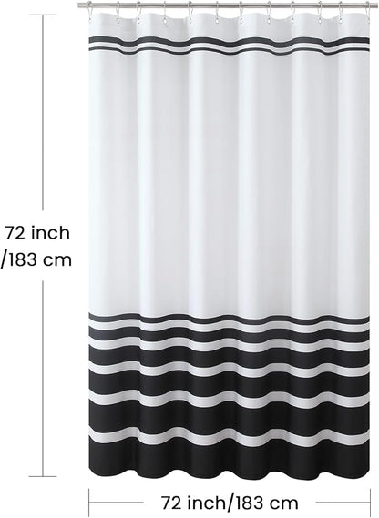 Black and White Striped Shower Curtain 72x72 Inches, Waterproof Fabric with Modern Gradient Lines, 12 Rustproof Grommets & Weighted Hem