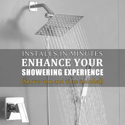 8 Inch Rainfall Shower Head and Handheld Spray Combo with 3-Way Diverter and Touch-Clean Nozzles, Rough-in Valve Body and Trim Included, Polished Chrome
