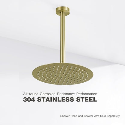 10 Inches Ceiling Mount Shower Arm and Flange, Brushed Gold