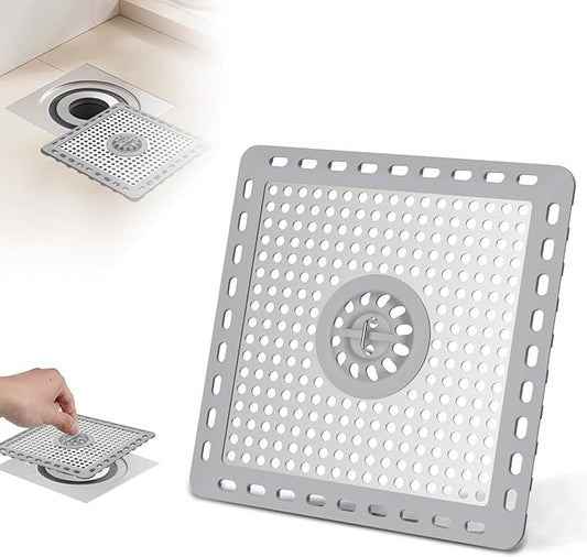 Hibbent Upgraded Shower Drain Hair Catcher, Shower Drain Cover for Bathroom Floor 6" Drain, Anti-Clogging Bathtub Drain Strainer, Stainless Steel Kitchen Sink Drain Strainer with Handle, Grey
