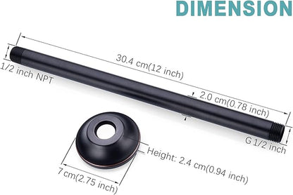BESTILL 12 Inch Ceiling Mount Rain Shower Head Arm and Flange, Oil Rubbed Bronze