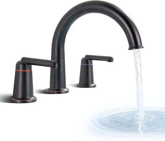 High Flow Roman Tub Faucet with Valve, Widespread Solid Brass 3 Hole Bathtub Faucet, 2 Handle Deck Mount Bath Tub Filler with Supply Water Hoses, Oil Rubbed Bronze
