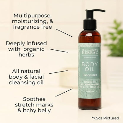 Unscented Body Oil Travel Size With Pump, Fragrance Free Massage Oil, Moisturizing Body Oils for Men and Women, Grapeseed Oil for Skin, Jojoba & Apricot with Calendula,