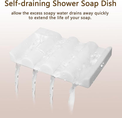 Soap Dish for Shower, Bathroom & Kitchen – Non-Slip, Self-Draining Design to Keep Soap Dry, Extend Soap Life – Easy to Clean, Compact & Durable (White, 1 pcs)
