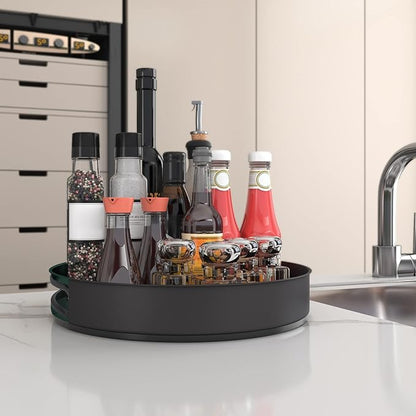 VAEHOLD Lazy Susan Stainless Steel Spice Rack Turntable for Pantry Cabinet - Decorative Trays Storage Containers Organizer for Kitchen Cabinet, Snacks, Bathroom (7 1/2 inches) (7 1/2'' Black)