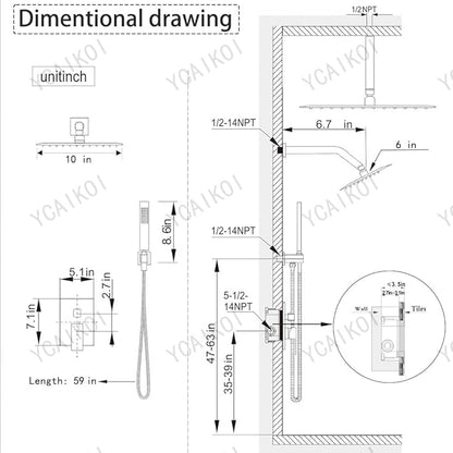 Brushed Nickel Shower System, Knob Switch Diverter Shower Faucet Set with High Pressure Handheld Spray, Ceiling Mount 10 Inch Shower Head with 6 Inch Wall Mount Shower Head