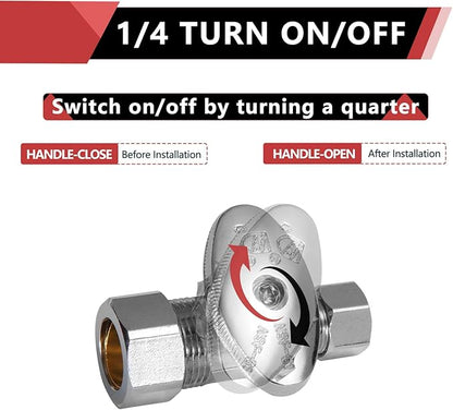 2-Pack EFIELD Straight Stop Valve 1/2" Nominal (5/8" OD) Compression x 3/8" OD, 1/4-Turn,(VALVE122-2PCS)
