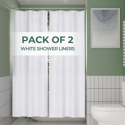 AmazerBath Stall Shower Curtain Liner 2 Pack, 36 x 72 Inches PEVA Plastic Shower Liner with 2 Weighted Stones and 6 Rustproof Metal Grommet, Lightweight Waterproof Shower Curtain - White