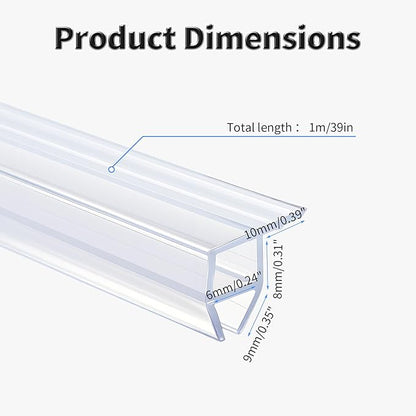 Shower Door Side Seal Strip,39 Inch Corner-Type Frameless Shower Door Seal, Corner-Type Shower Door Sweep for 1/4"(6mm) Thick Glass