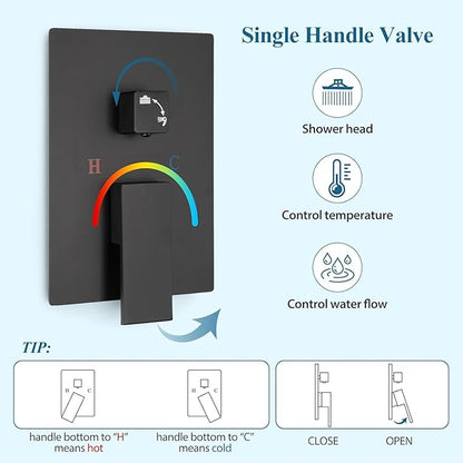 10 Inch Shower Head Set With Valve, Shower Faucet Set With Tub Spout, Rain Shower System, Black Shower Head And Handle Set, Ceiling Mount Shower Trim System