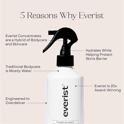 Everist Body Oil Spritz – Waterless Vitamin-Infused Dry Body Oil with Vitamin C & E, Lightweight Fast-Absorbing Spray for Glowing Skin – Shower-Safe Aluminum Bottle, 6.1 fl oz