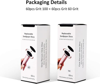 120pcs Replaceable Sandpaper Refill Discs for Electric Foot File Callus Remover Dead Skin Removal (60pcs Rough 60 Grit, 60pcs Smooth 100 Grit)
