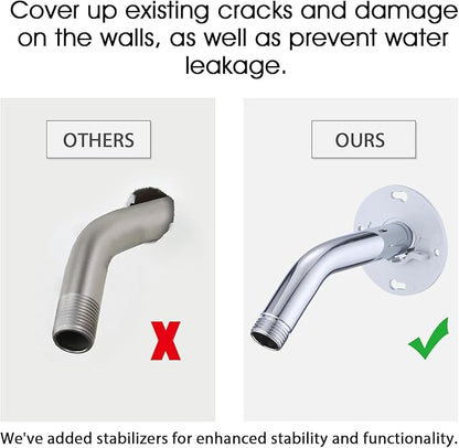 10 Inch Shower Arm with Flange and Stabilizer Bracket, Wall Mounted Shower Pipe Arm 304 Stainless Steel For Fixed Shower Head & Handheld Showerhead, Chrome