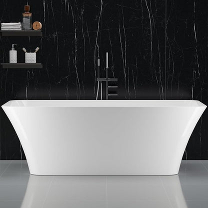 59" Free Standing Tub, Acrylic Freestanding Bathtub, Modern Soaking Tub with Integrated Overflow and Drain, White Bathroom Fixture, Stand Alone Bathtub, CUPC Certified, Burnish White