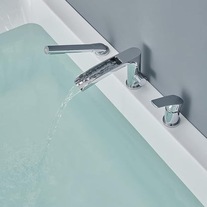Waterfall Roman Tub Faucet Chrome Deck Mount Bathtub Faucets Brass Tub Filler Bathroom Faucets with Hand Shower