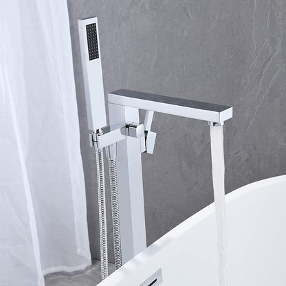 Freestanding Bathtub Faucet Tub Filler Chrome Floor Mount Bathroom Faucets Brass Single Handle with Hand Shower