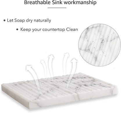 White Marble Soap Dish Holder Jewelry Ring Tray Sink Dish Sponge Holder for Bathroom Shower, and Kitchen