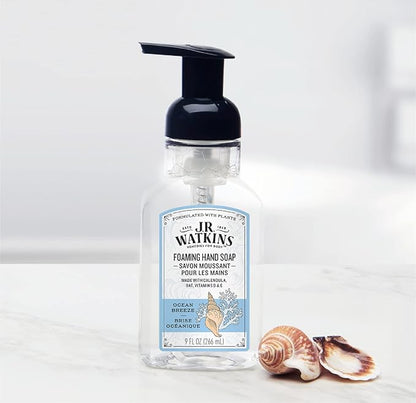 J.R. Watkins Foaming Hand Soap with Pump Dispenser, Moisturizing Foam Hand Wash, Alcohol-Free, Cruelty-Free, Ocean Breeze, 9 fl oz, 3 Pack