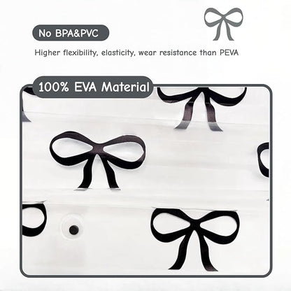 Clear Cute Black Bow Shower Curtain Liner, Plastic Transparent Girly Fancy Shower Curtain, Aesthetic Preppy Shower Curtain Bow Bathroom Decor for Women, 72x72 Shower Curtain Set with Magnets 12 Hooks