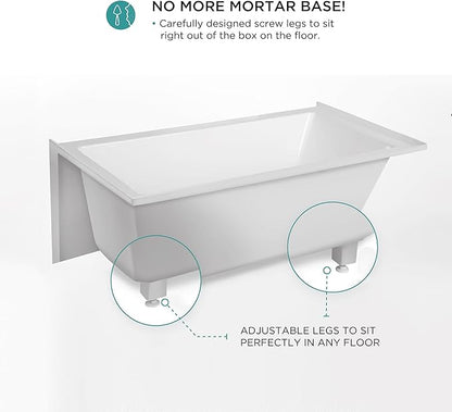 Fine Fixtures Acrylic, Fiberglass Alcove Soaking Bathtub with Integral Apron Front in Glossy White - Right Hand Drain, 72" x 32"