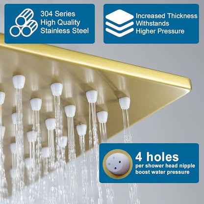 POP SANITARYWARE Shower Tub Faucet Set Brushed Gold Bathroom Shower System with Tub Spout Wall Mounted Rainfall 12 Inch Thickened Shower Head and Handle Set Include Shower Valve and Trim Kit