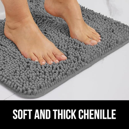 GORILLA GRIP Bathroom Rug Sets 3 Piece, Bath Mat Set and Oval Toilet Base with Rubber Backing, Plush Absorbent Shaggy Chenille Washable Mats, Includes 24x19.5, 24x17 and 36x24 Inch Rugs, Grey