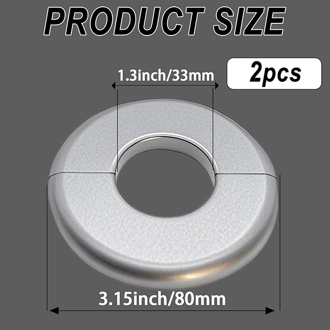 2 Pieces ABS Wall Split Flange Round Self-Adhesive Escutcheon Plate Cover Plumbing Pipe Cover for Water Pipe Faucet Decoration 1.3"/33mm, Silver