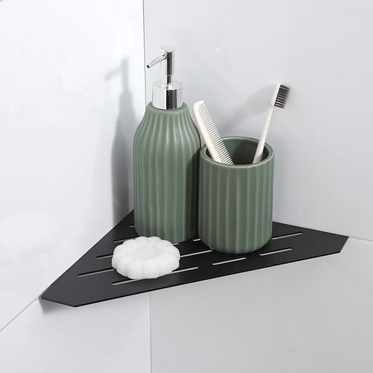 Recessed Corner Shower Shelf, 10" SUS304 Stainless Steel, Heavy Duty Shower Shelf, Grout in Bathroom Shelves for Tile Walls (1 Pack, Rectangle-Matte Black)
