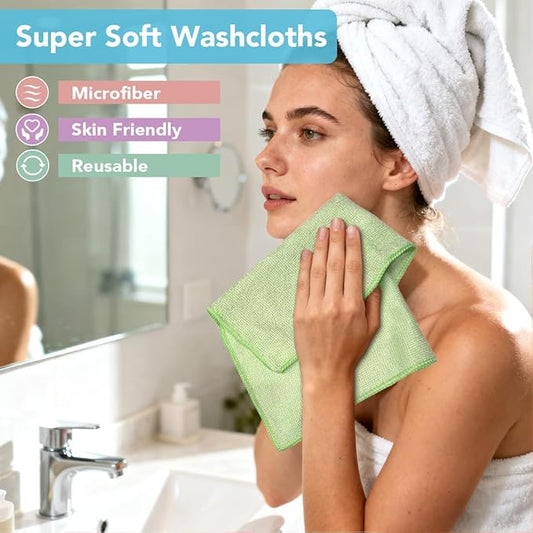 Orighty Washcloths Towels Set 20 Pack, Highly Absorbent and Soft Feel Microfiber Face Cloths, Multi-Purpose Wash Cloths & Hand Towels for Bathroom, Hotel, Spa, and Gym, 11.5x11.5 Inch, Multicolor