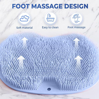 Shower Foot Scrubber Mat with Non-Slip Suction Cups, Non Slip Bathtub and Shower Mat with Suction Cups and Drain Holes, Foot Back Cleaning Pad Back Washer Exfoliating Bath Wash Pad (Khaki)