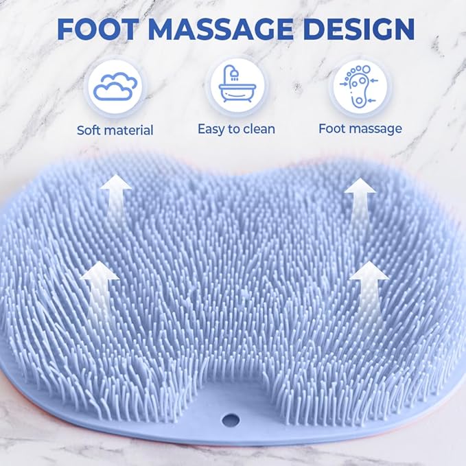 Shower Foot Scrubber Mat with Non-Slip Suction Cups, Non Slip Bathtub and Shower Mat with Suction Cups and Drain Holes, Foot Back Cleaning Pad Back Washer Exfoliating Bath Wash Pad (Pink)