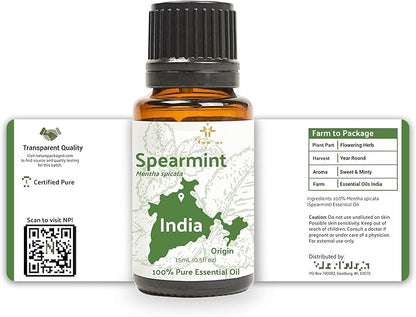 Spearmint Essential Oil - Direct from Essential Oils India - Steam Distilled - Aceite Esencial de Menta Verde for Aromatherapy, Massage, Diffuser, DIY Candle and Soap Making - 15ml